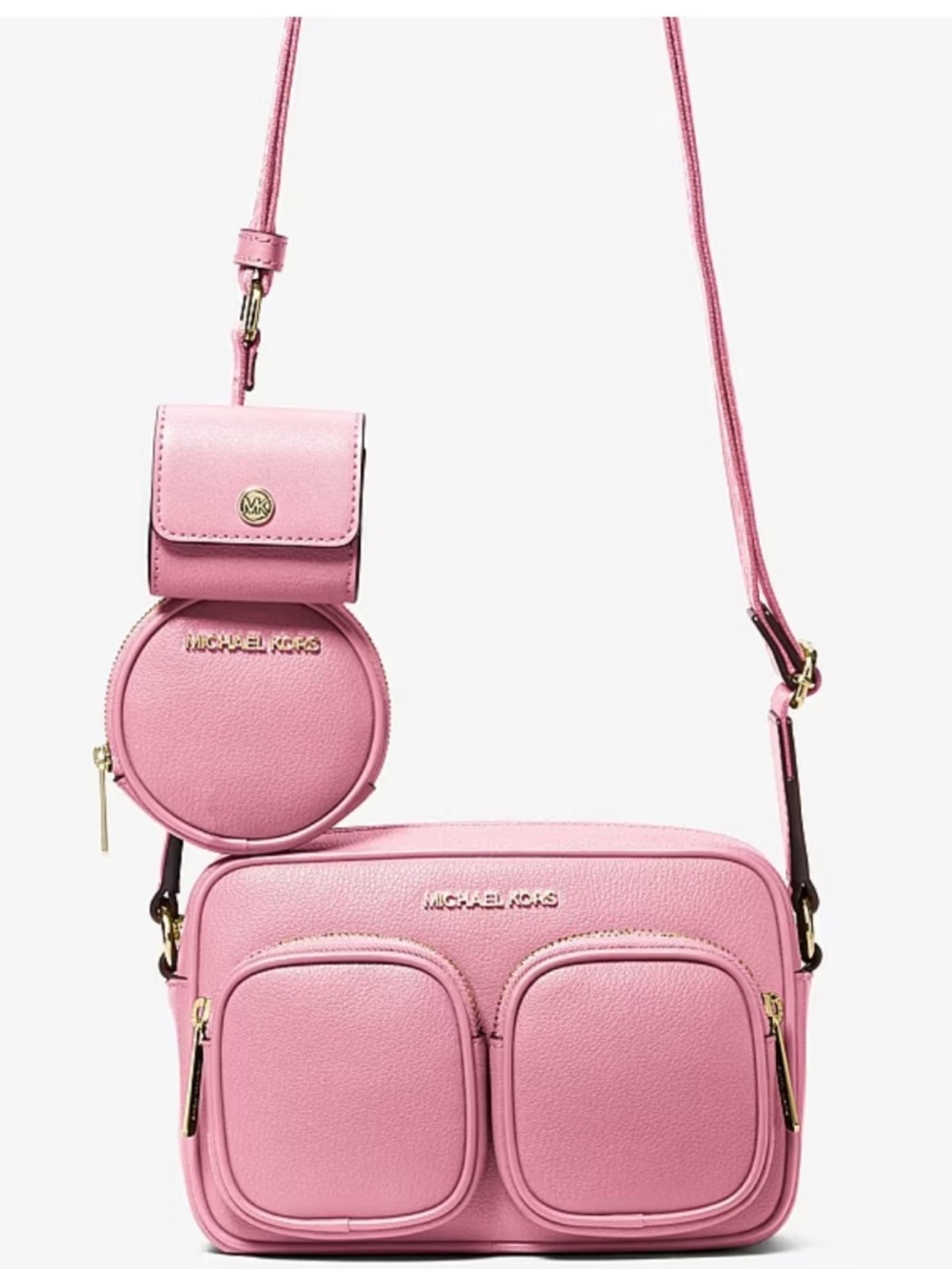 Michael Kors Pink Leather Crossbody Bag with Coin Case and Snap Pouch Carnation - Picture 7 of 14